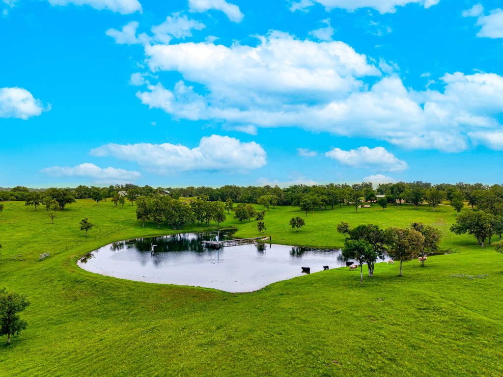 a view of a lake with a yard