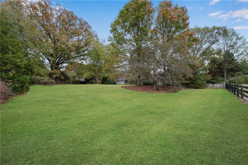 a view of a field of grass and trees