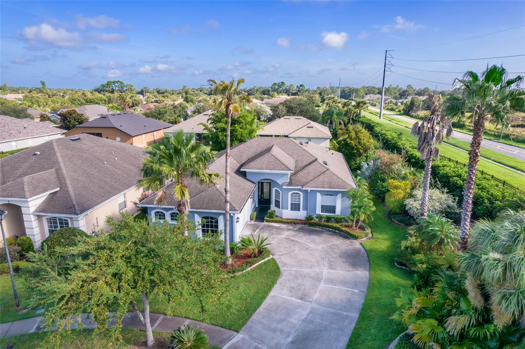 an aerial view of a house