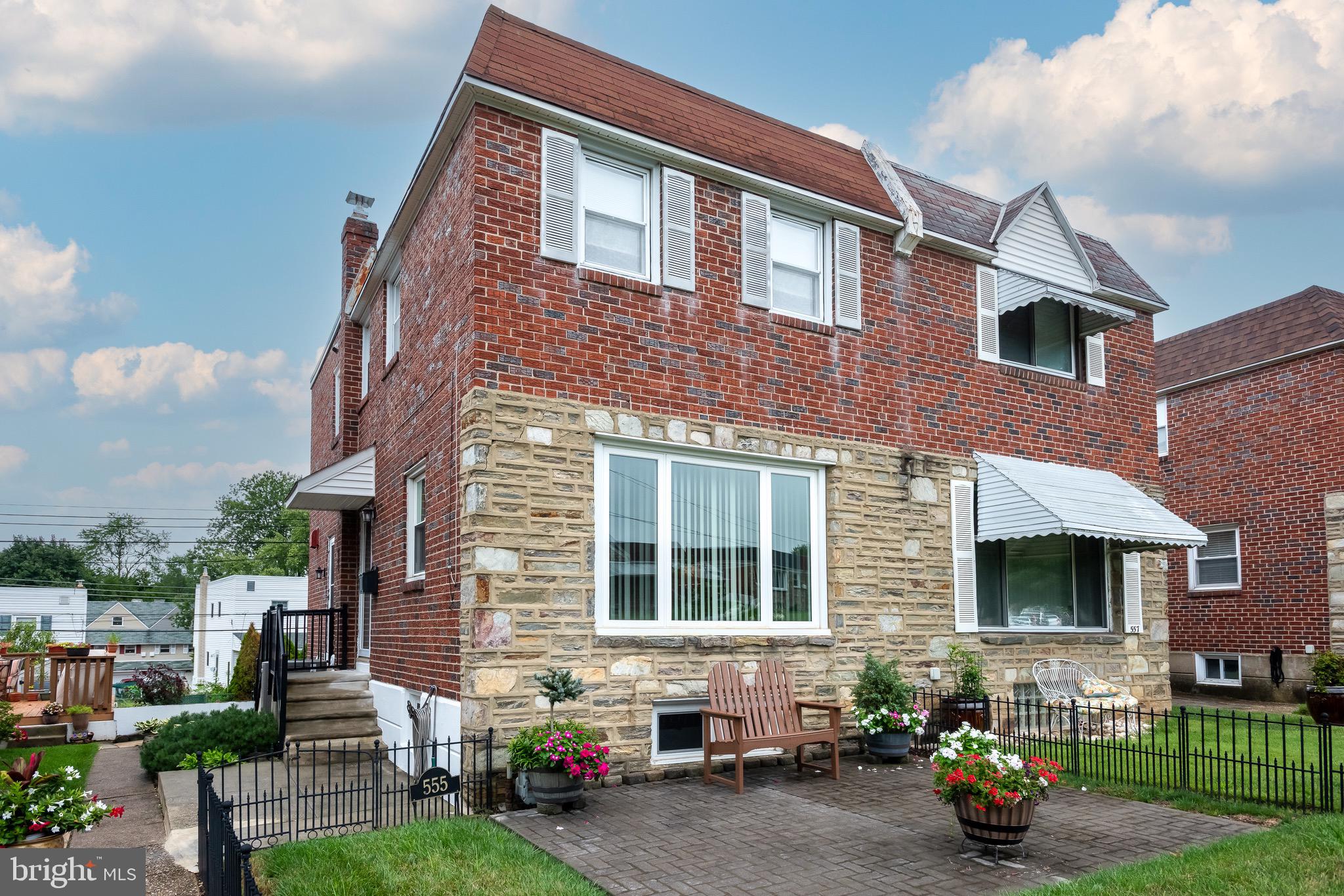 a front view of a house with patio