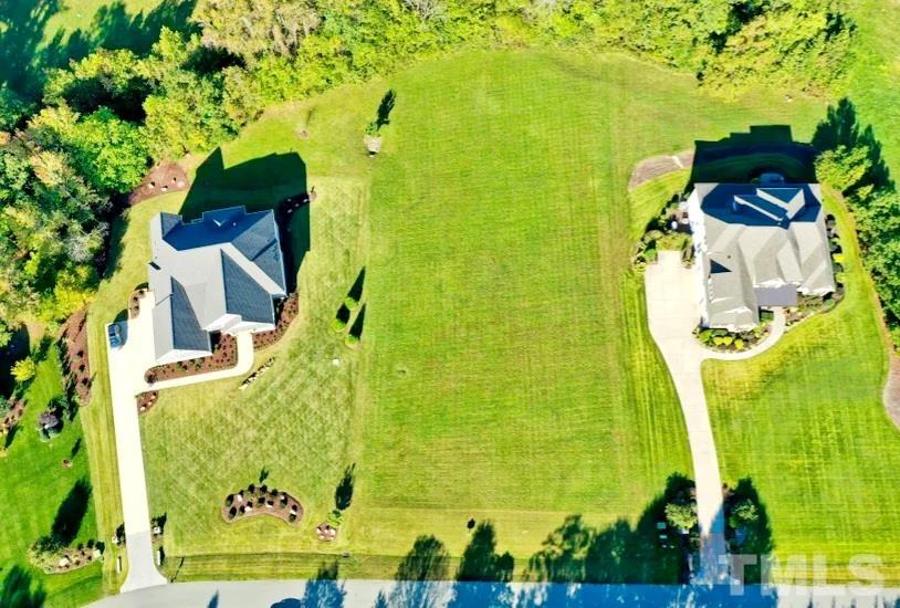 an aerial view of a swimming pool