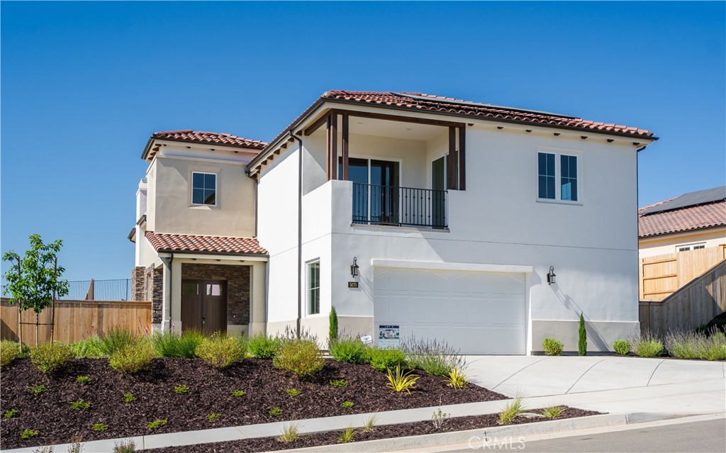 a front view of a house with plants