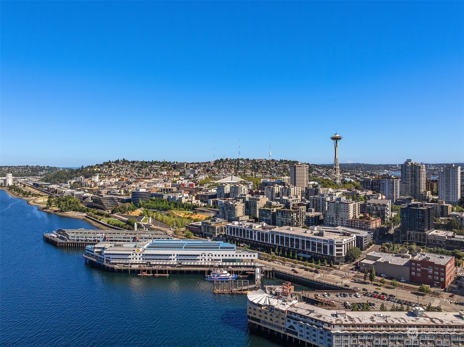 a view of a city with water view