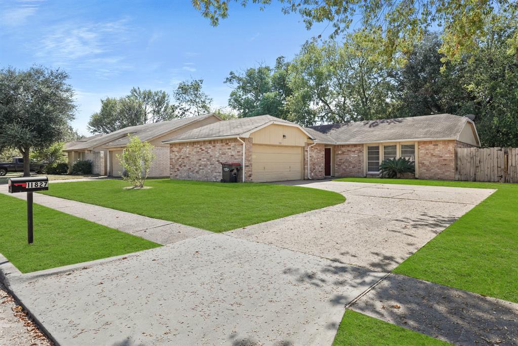 a view of a house with a yard and large tree