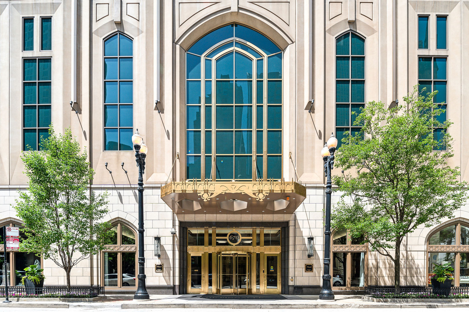 a front view of a building and a entrance