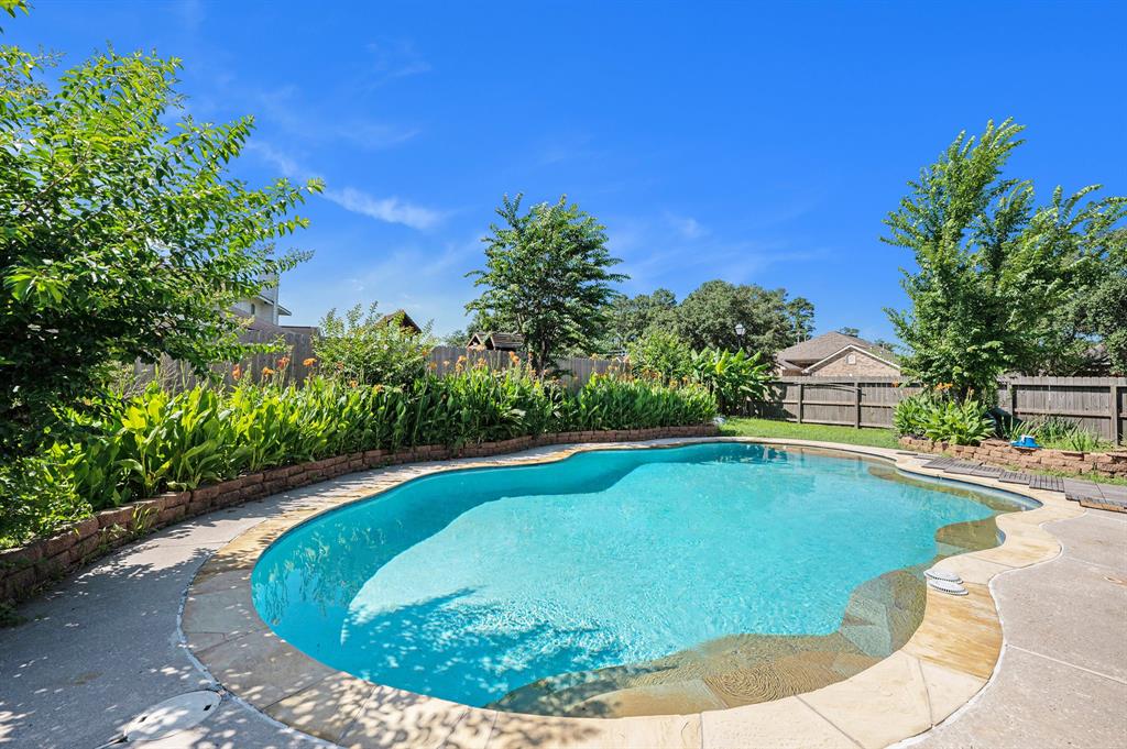 a view of a swimming pool with a yard