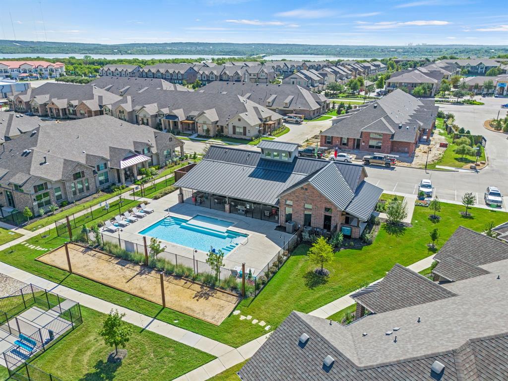 an aerial view of a house with a garden