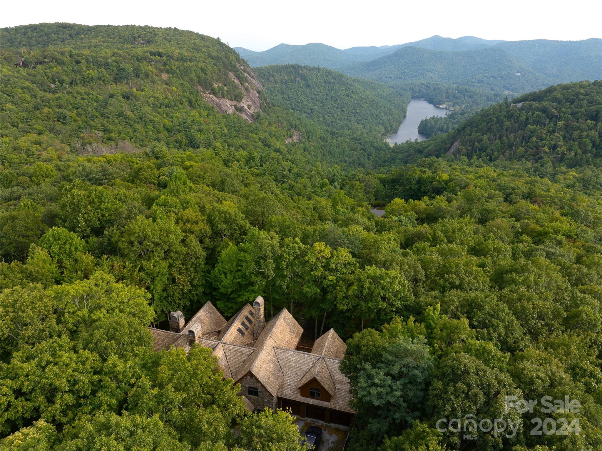 a view of a house with a mountain in the background