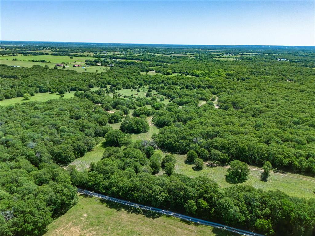 an aerial view of residential houses with outdoor space and trees