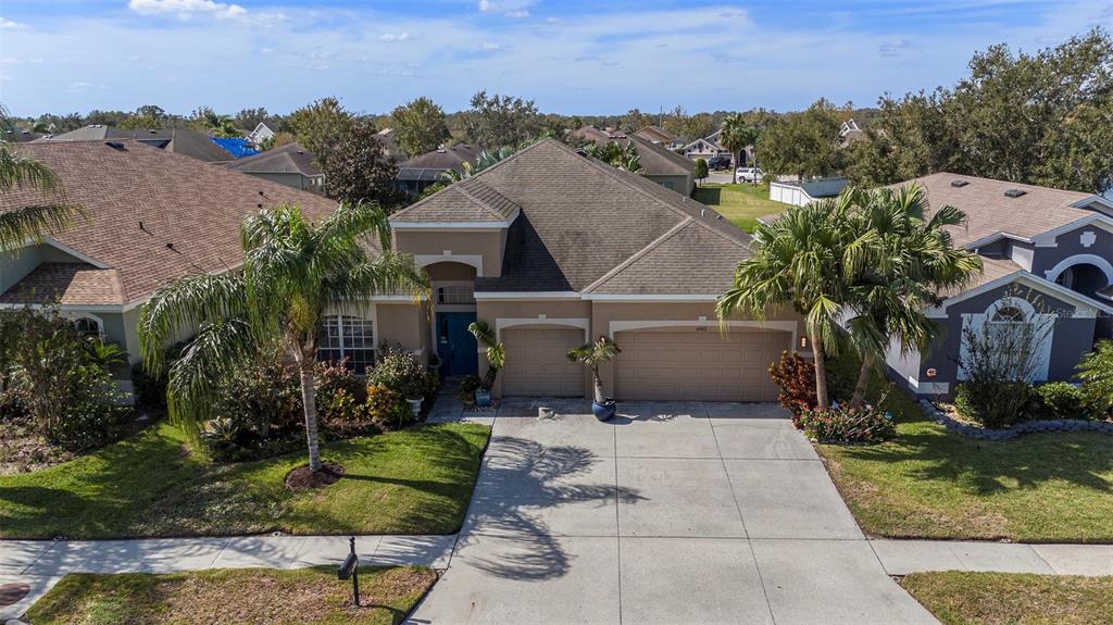 an aerial view of a house