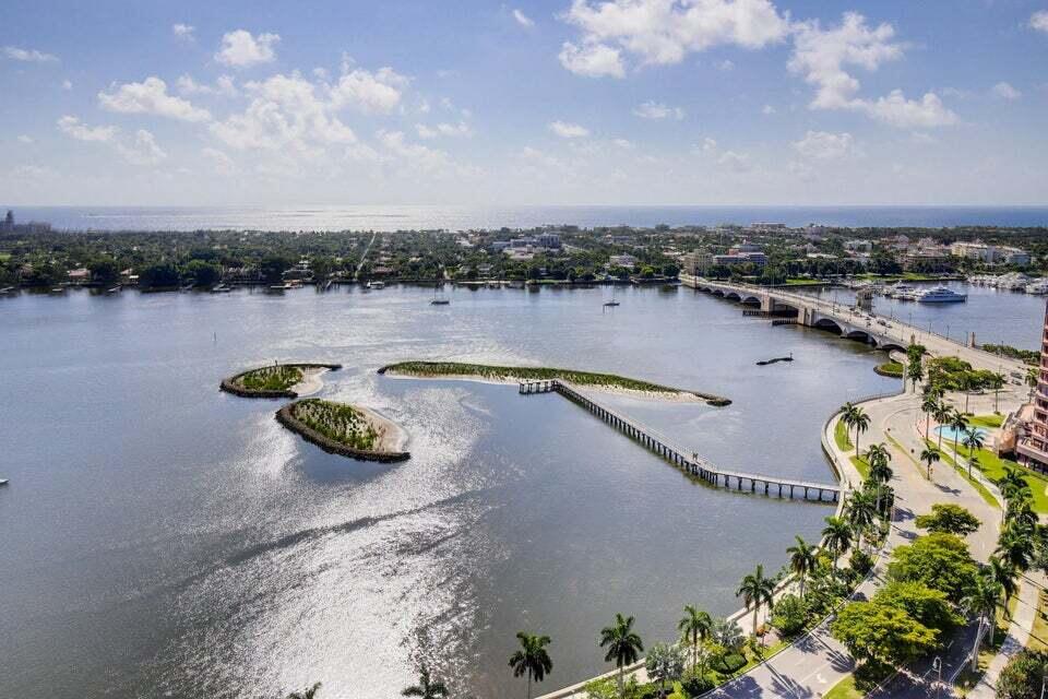 a view of a lake with outdoor space