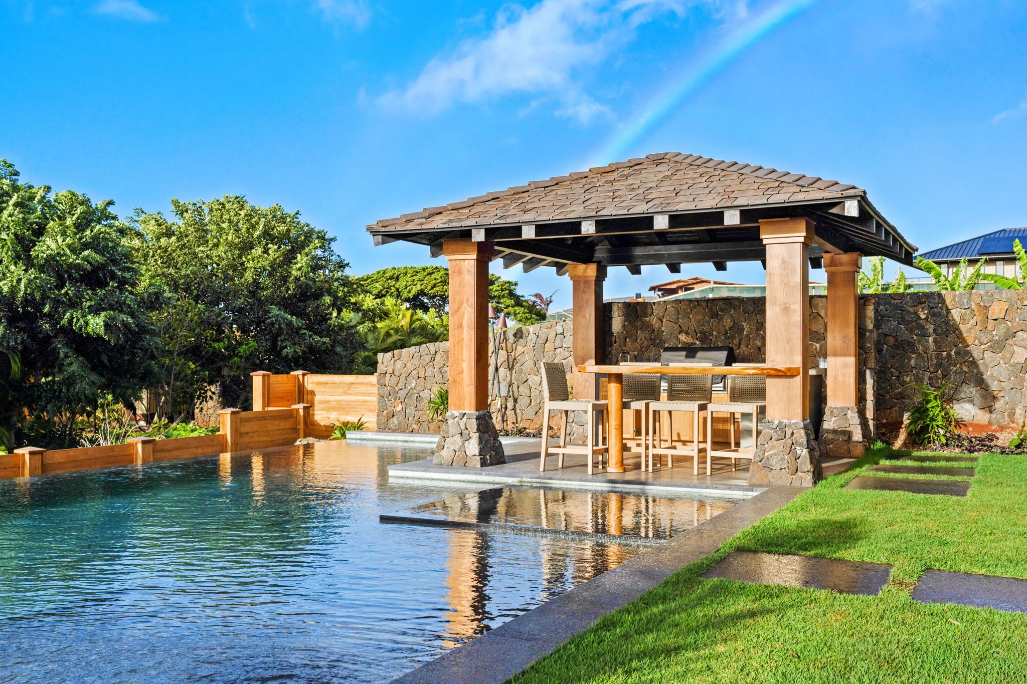 a view of outdoor space yard deck patio and outdoor kitchen