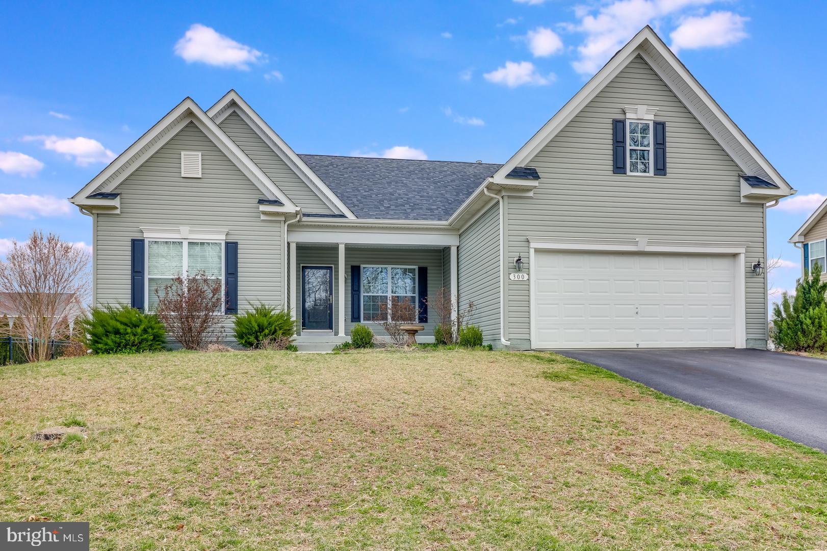 a front view of house with yard and green space