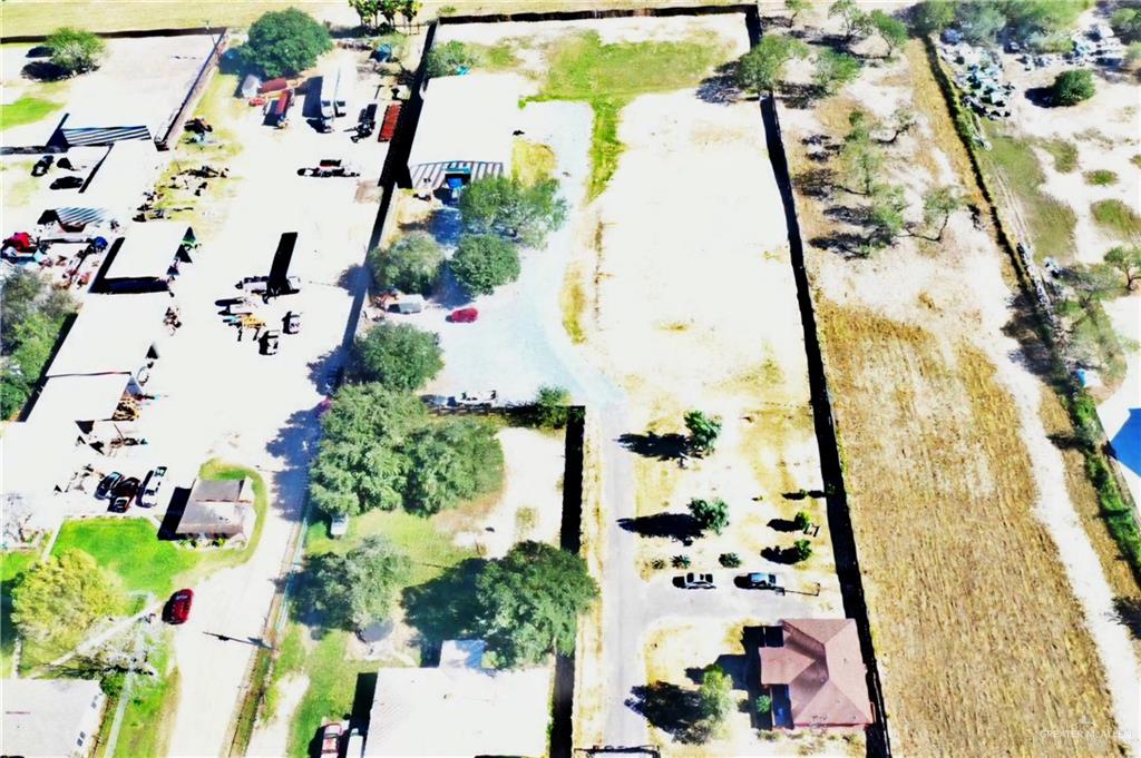 an aerial view of a swimming pool