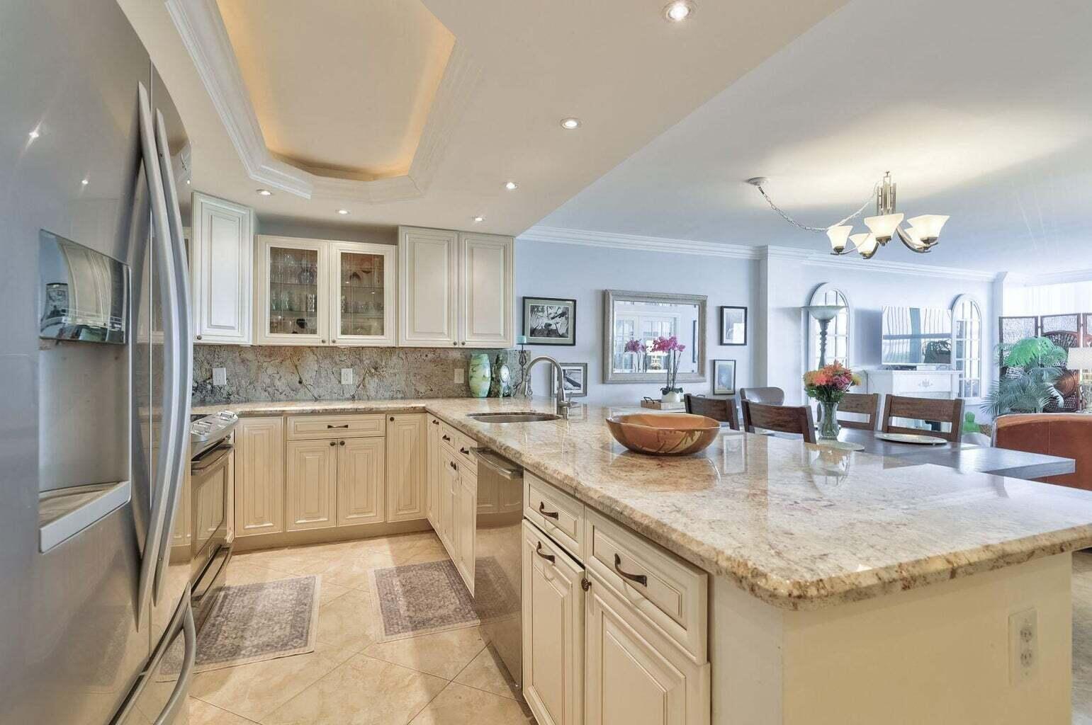 a kitchen with counter space cabinets and appliances