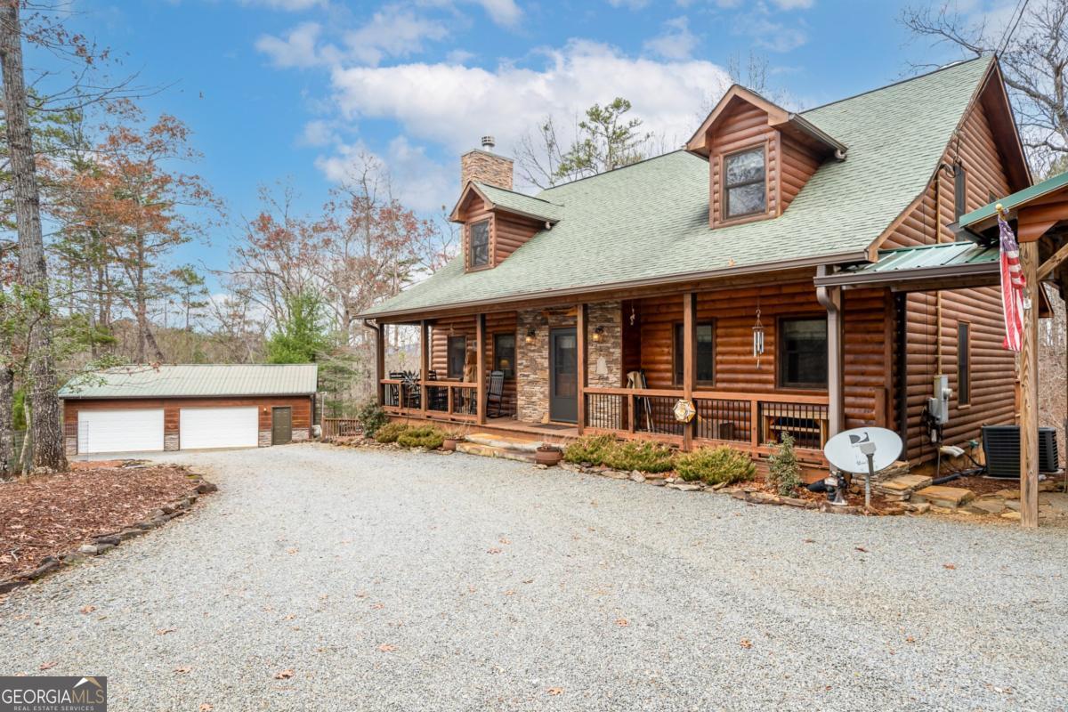 front view of a house with a patio