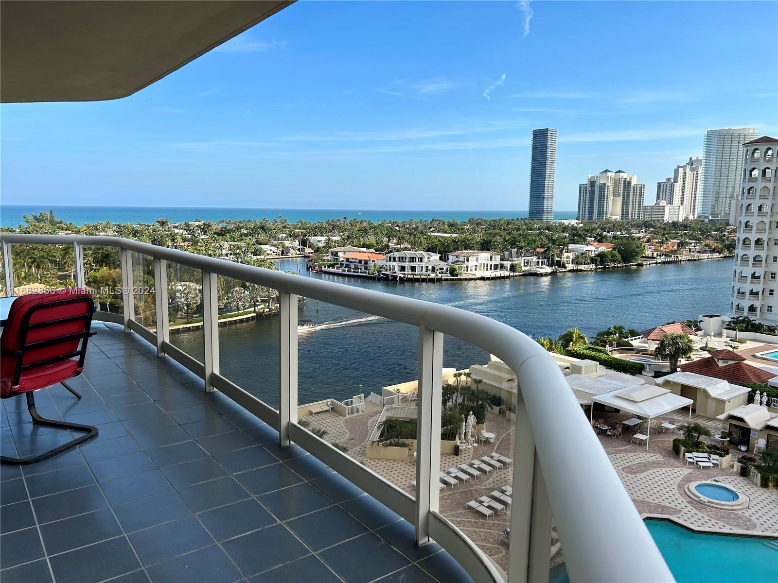 a view of a balcony with city view