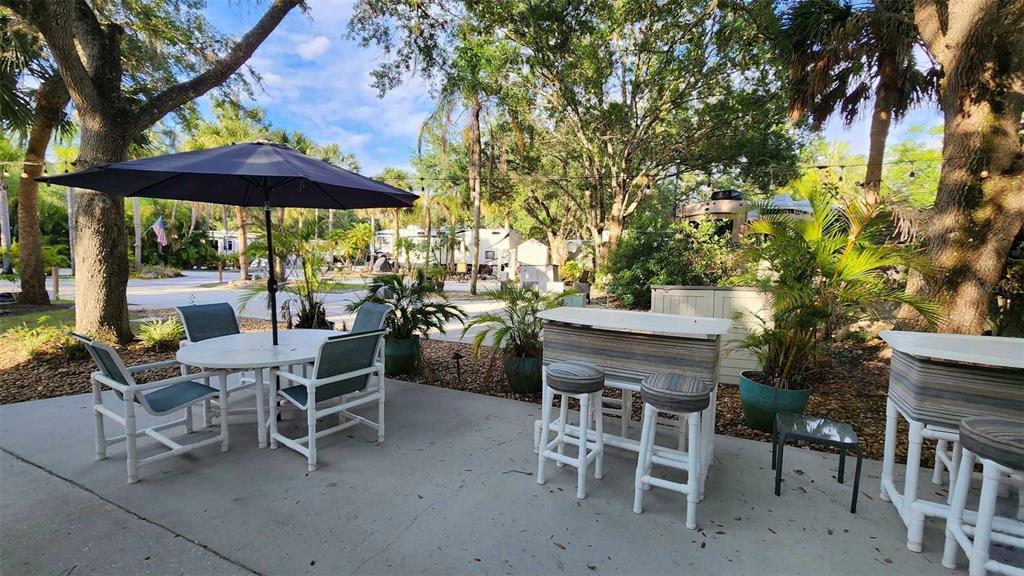 a view of a chairs and table in backyard