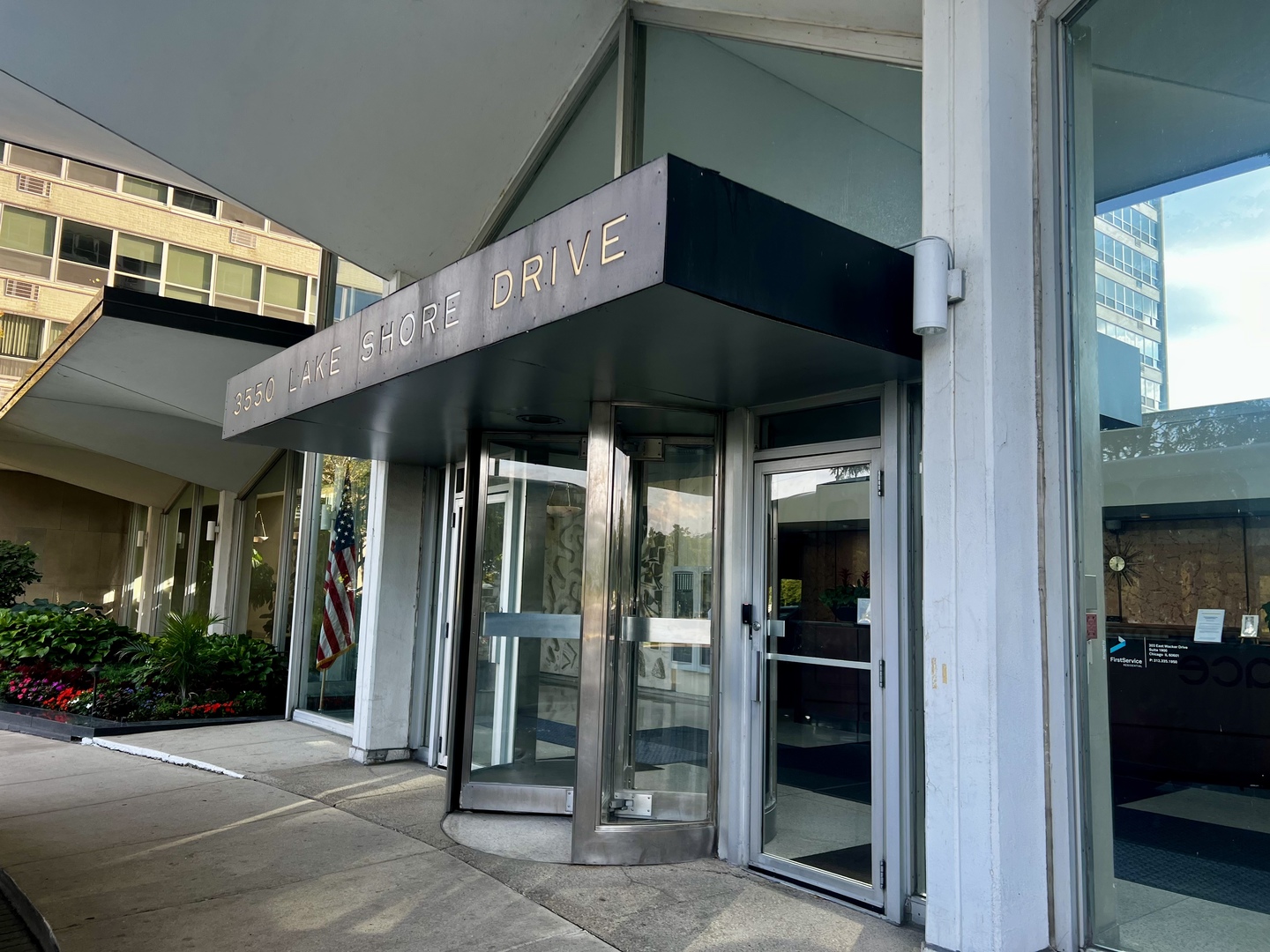 a front view of a building with a glass door