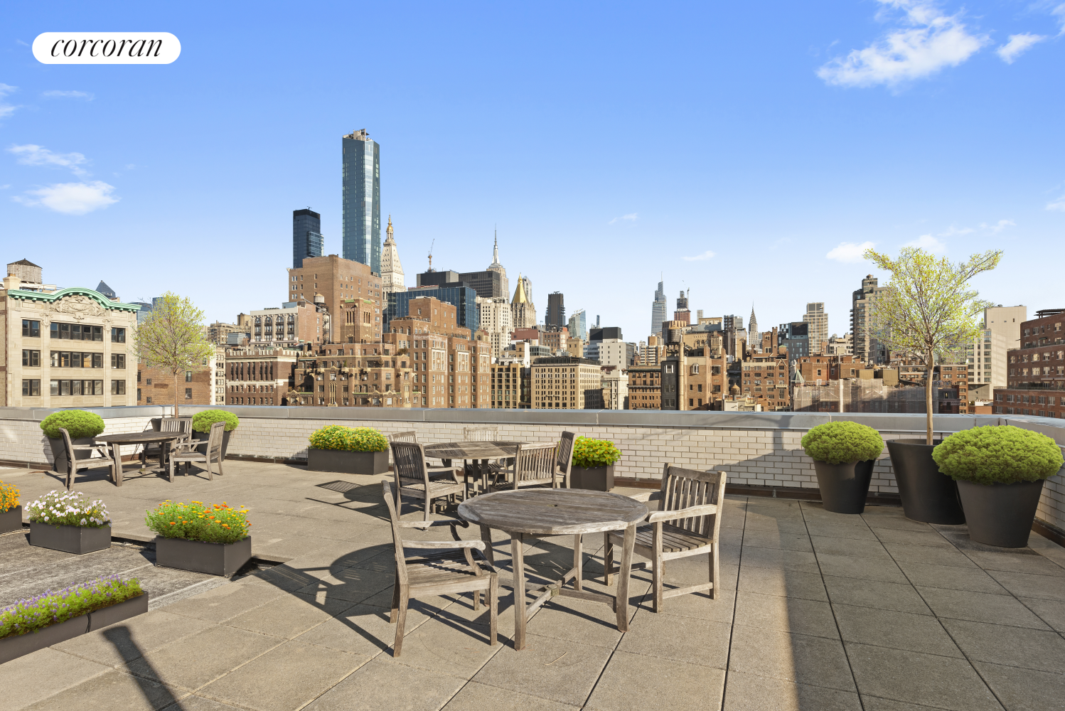 a view of a terrace with chairs