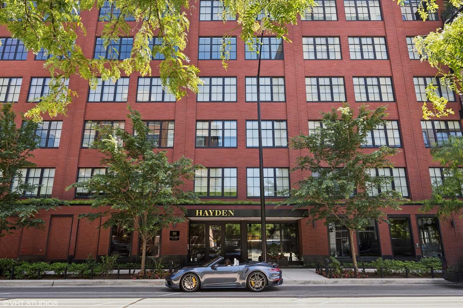 a car parked in front of a building