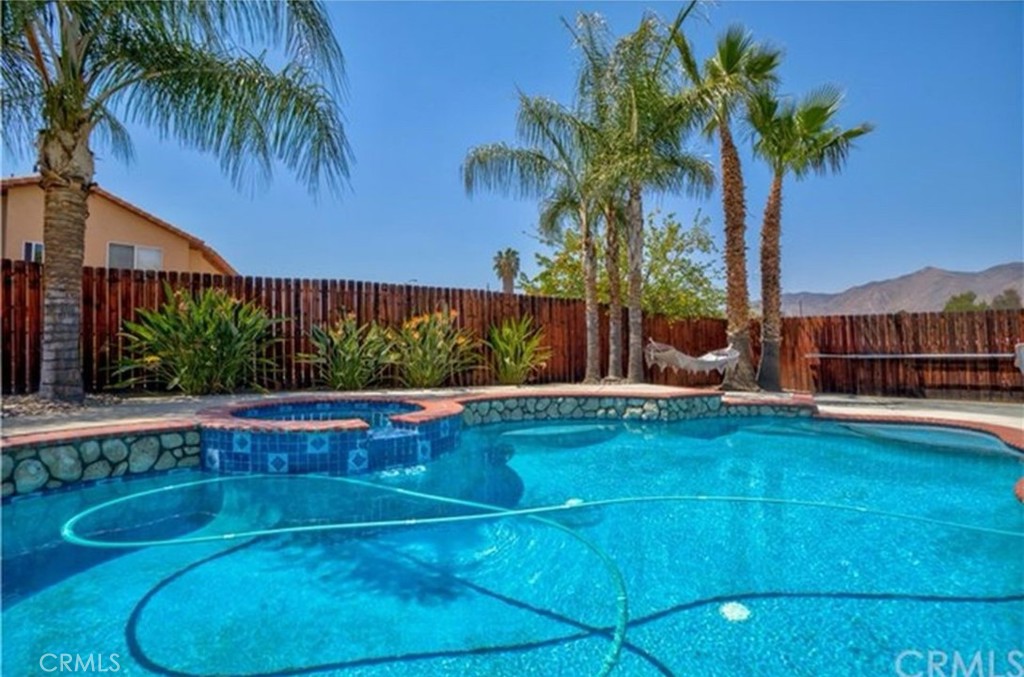 a view of a swimming pool with a garden