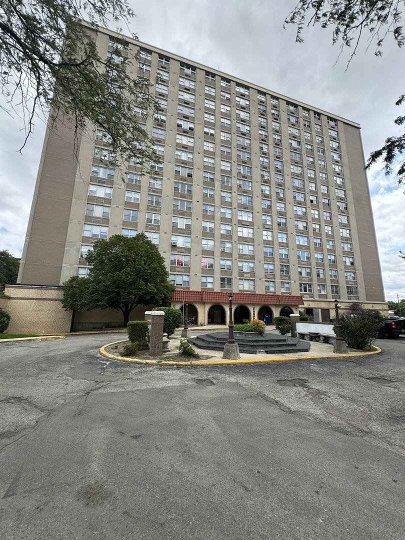 front view of a building with a street view