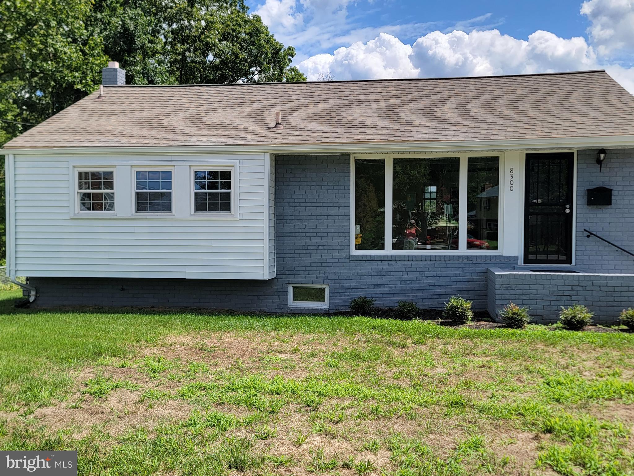 a view of a house with a yard plants and large tree