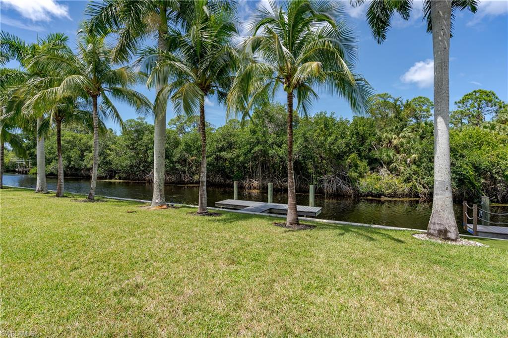 a backyard of a house with lots of green space and palm tree