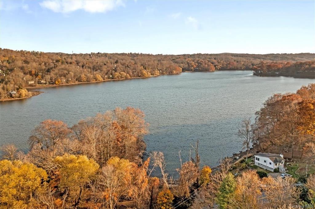 a view of a lake with a mountain in the background