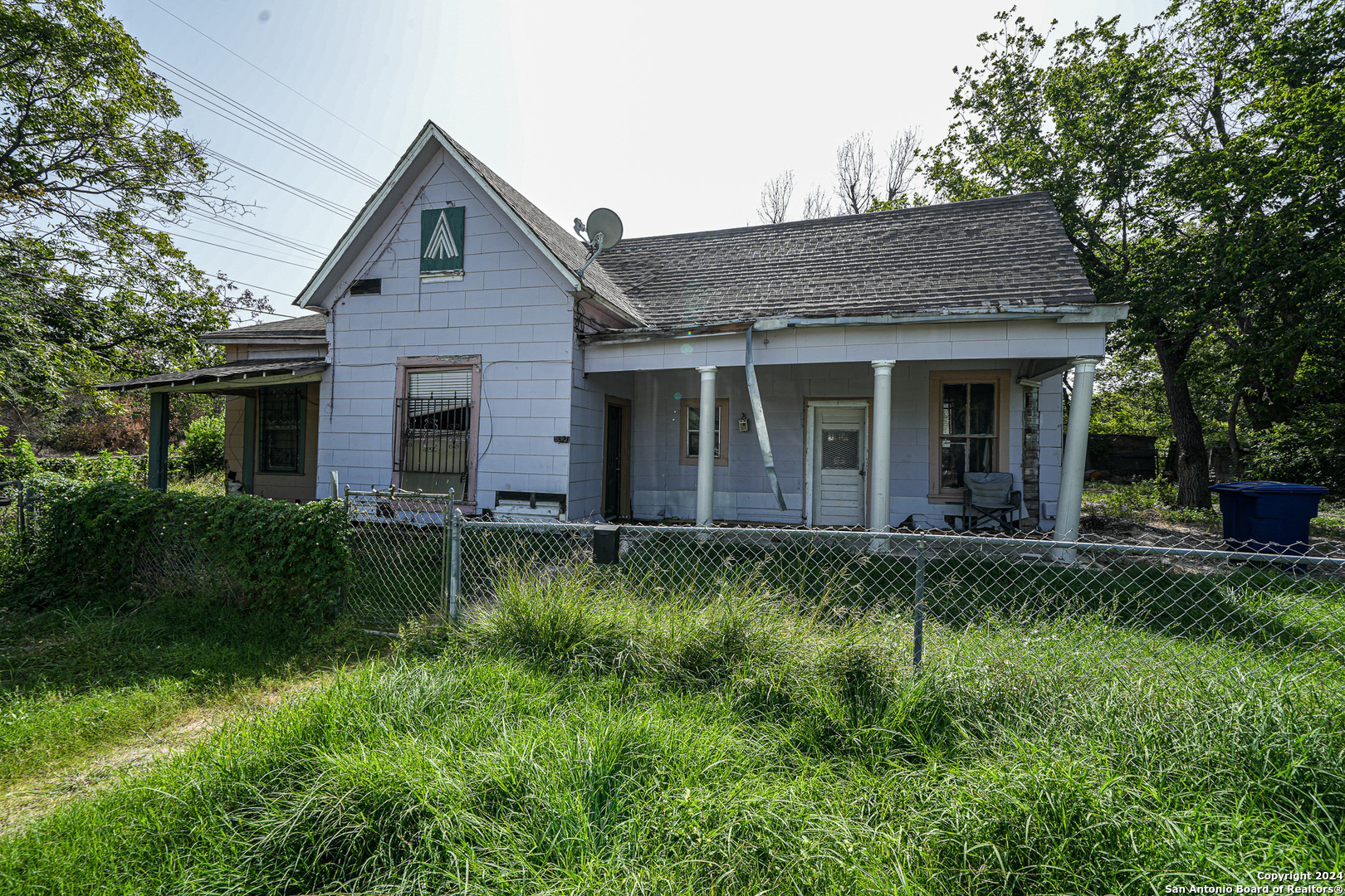 a view of a house with a yard plants and large tree