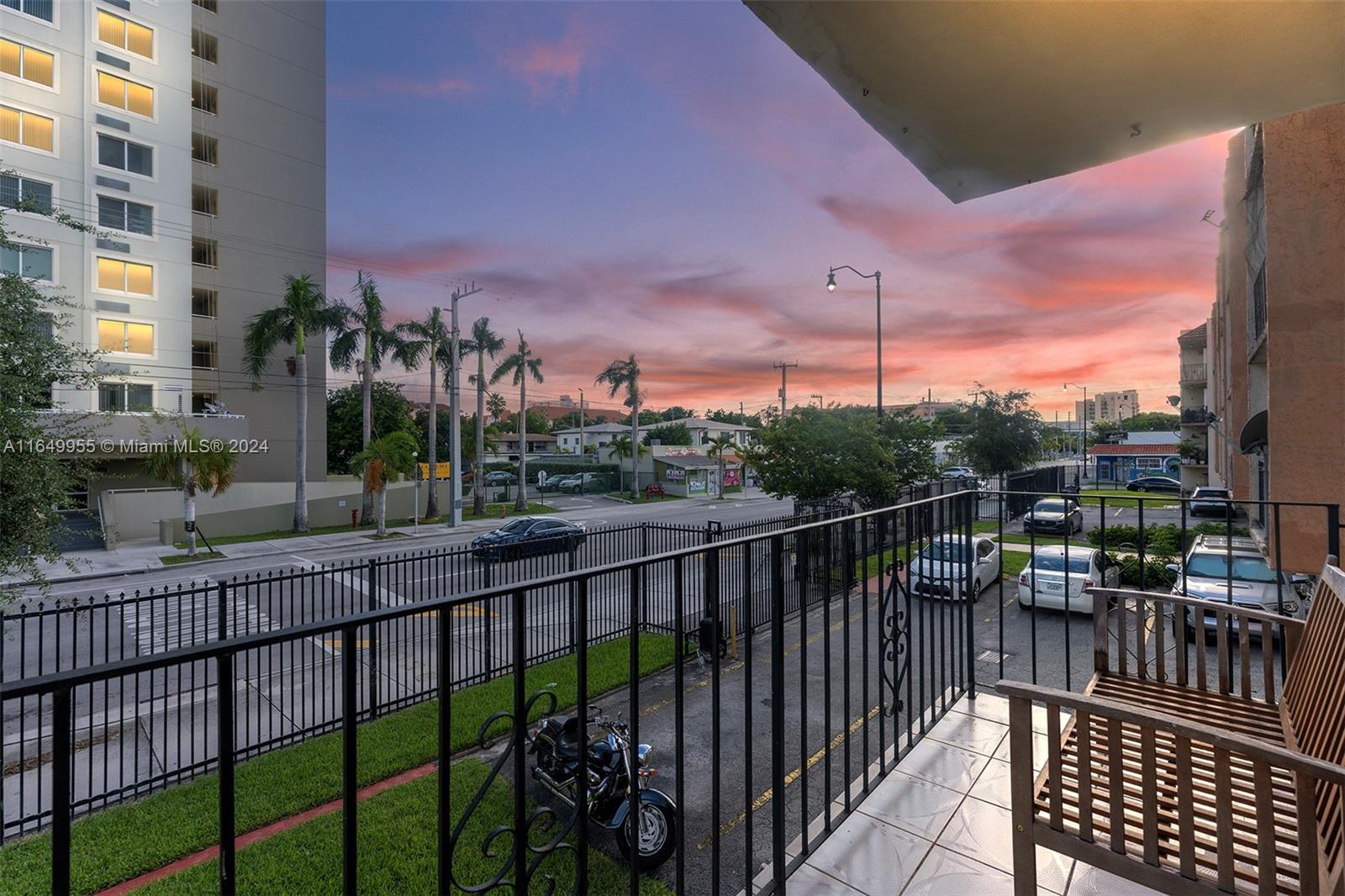 a view of a balcony with city view