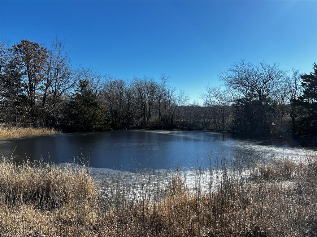 a view of a lake with a yard