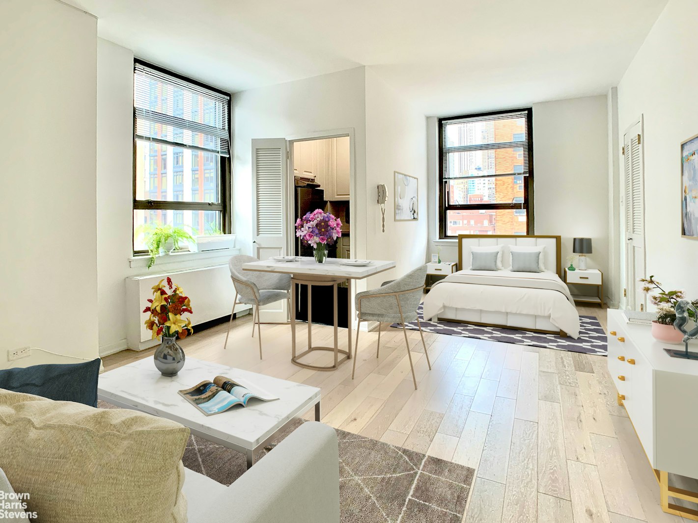 a living room with furniture and window