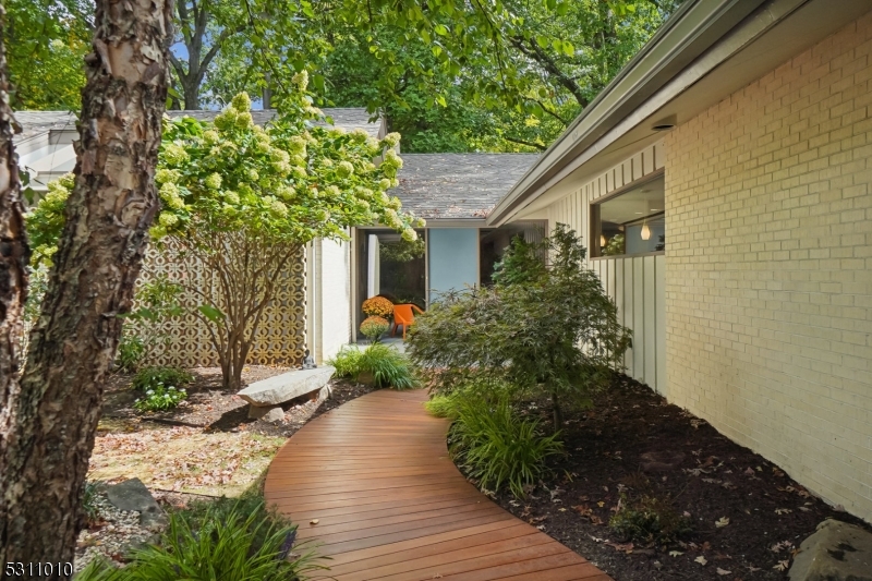 a porch with seating space