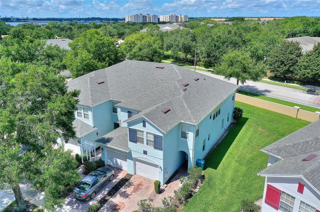 an aerial view of a house