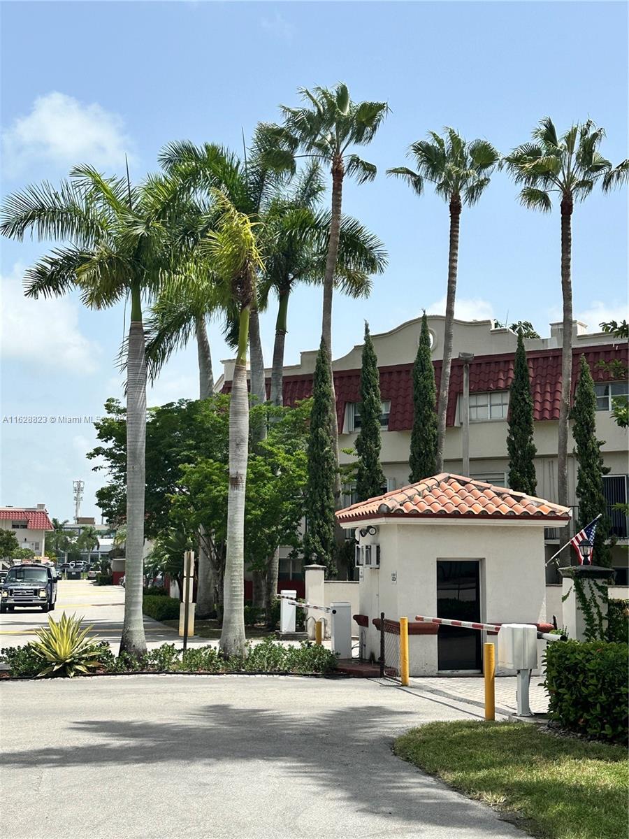 a view of a white house with a palm tree in front of it