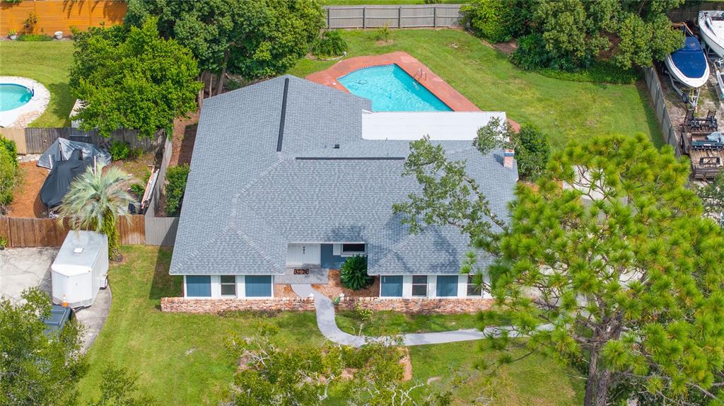 an aerial view of a house