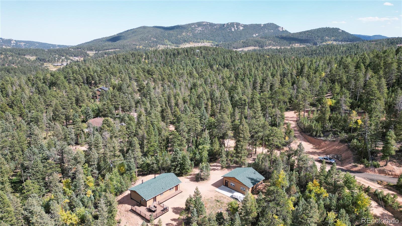 an aerial view of a house with mountain view