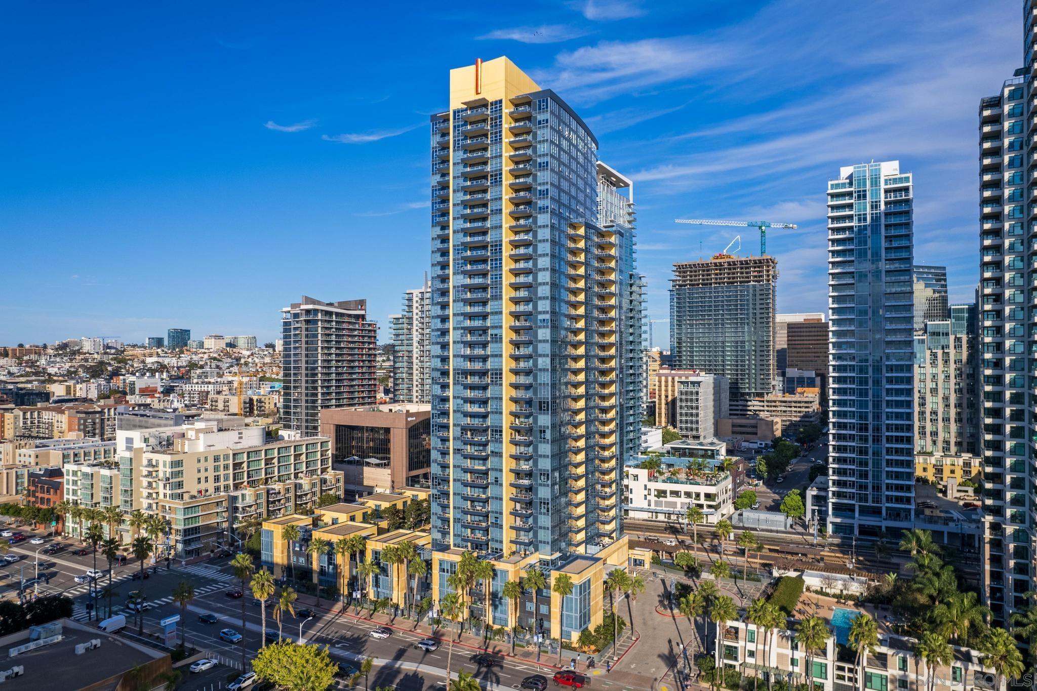 a view of a city with tall buildings