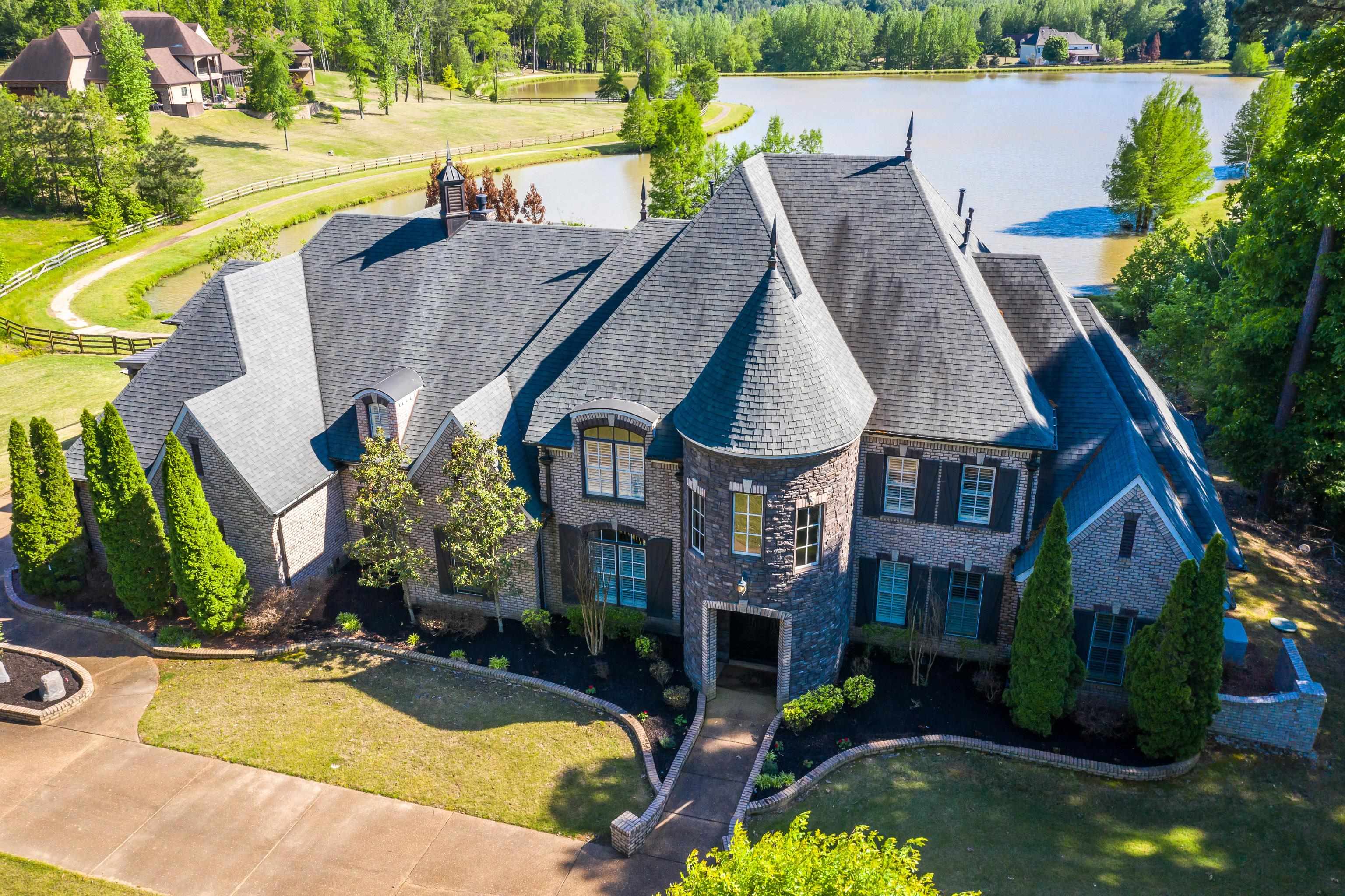 an aerial view of a house