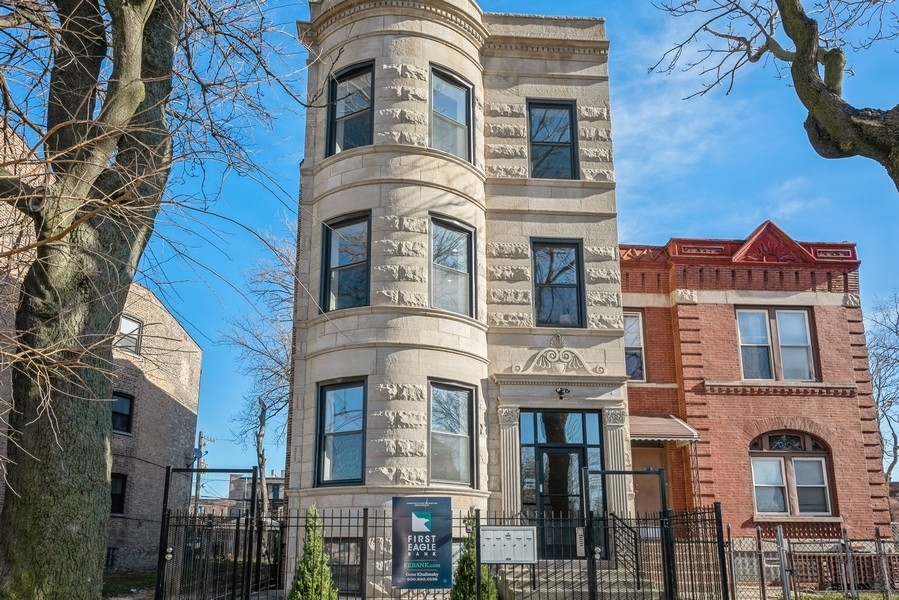 front view of a brick building