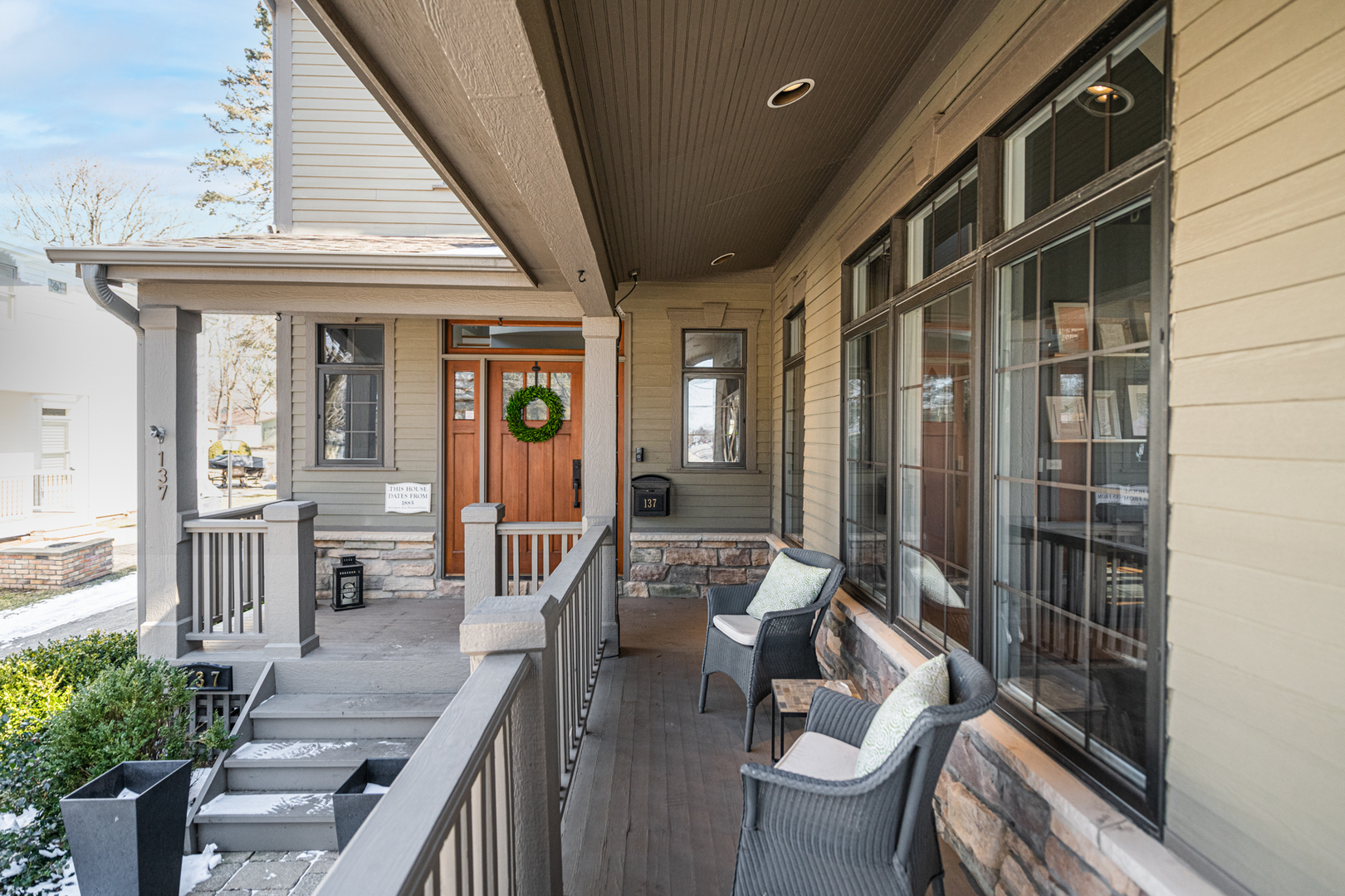 a lobby with furniture and outdoor space