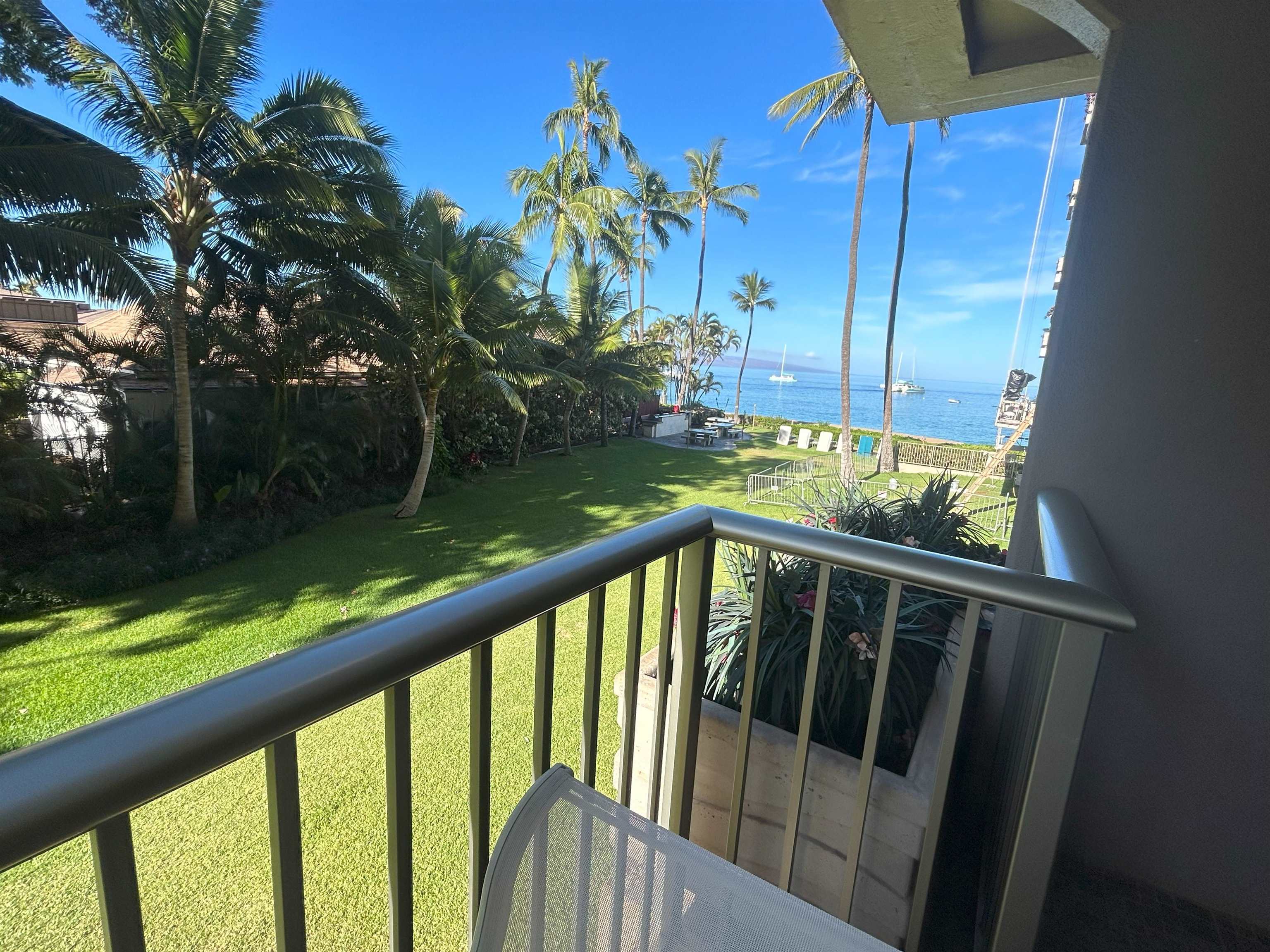 a view of a balcony with an outdoor space