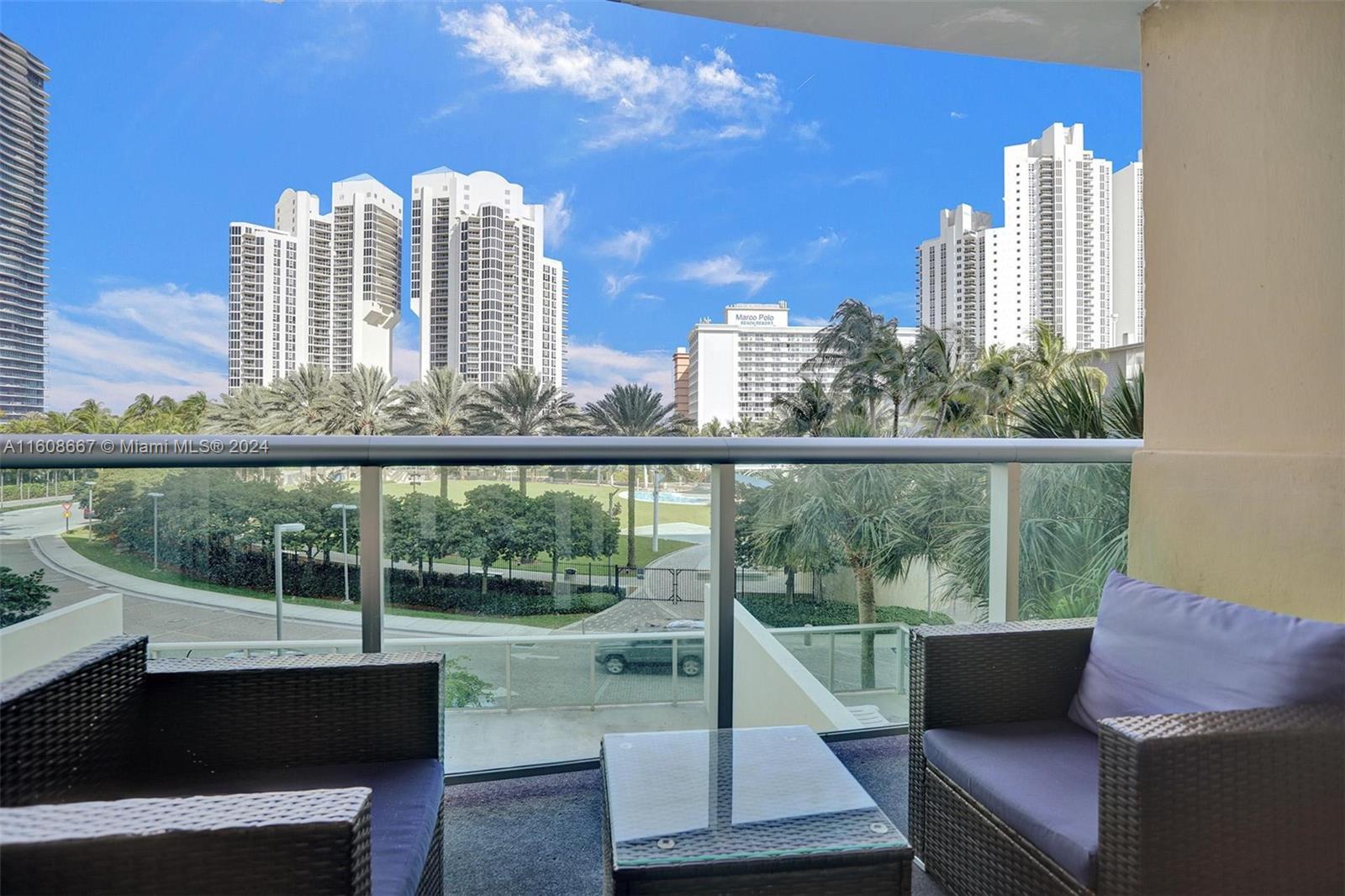 a view of a tall building from a roof deck