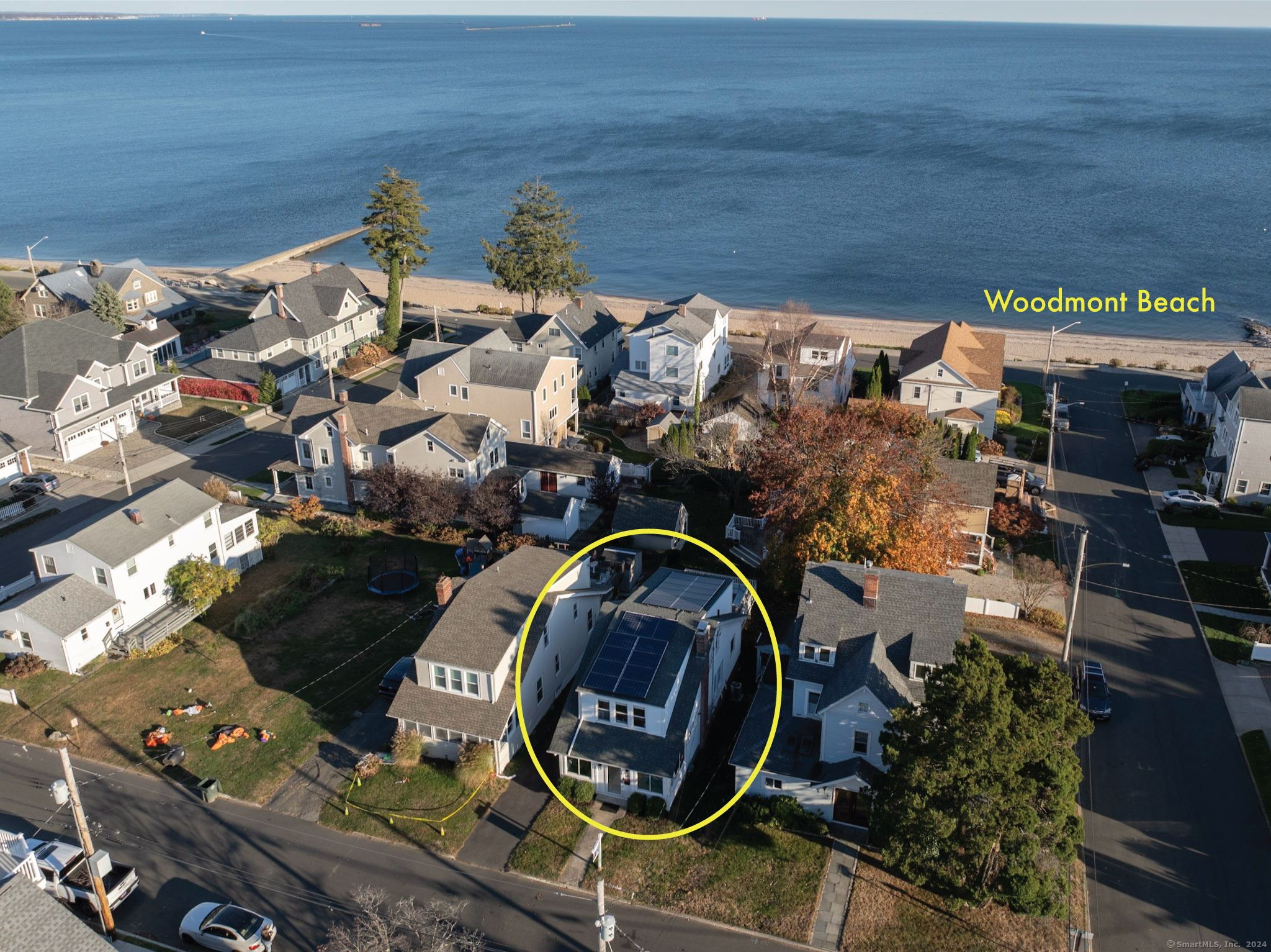 an aerial view of a highlighted house