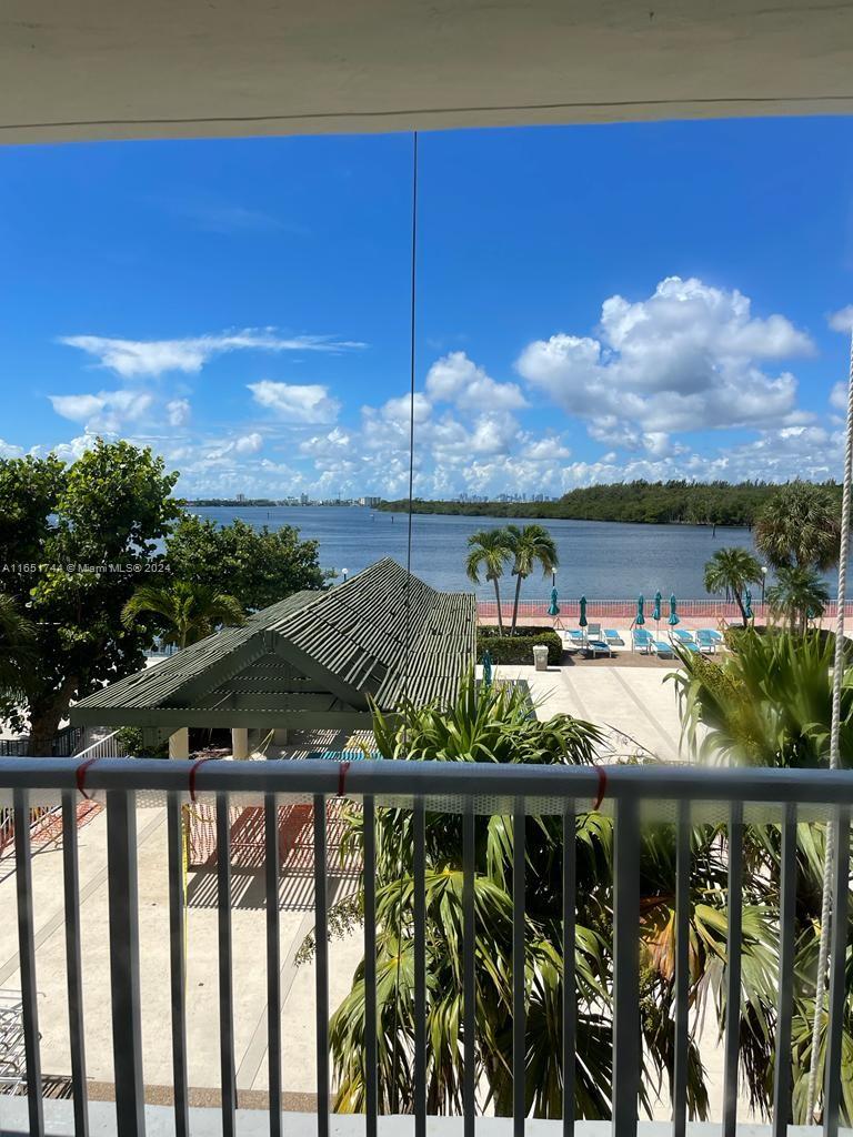 a view of a balcony with an outdoor space