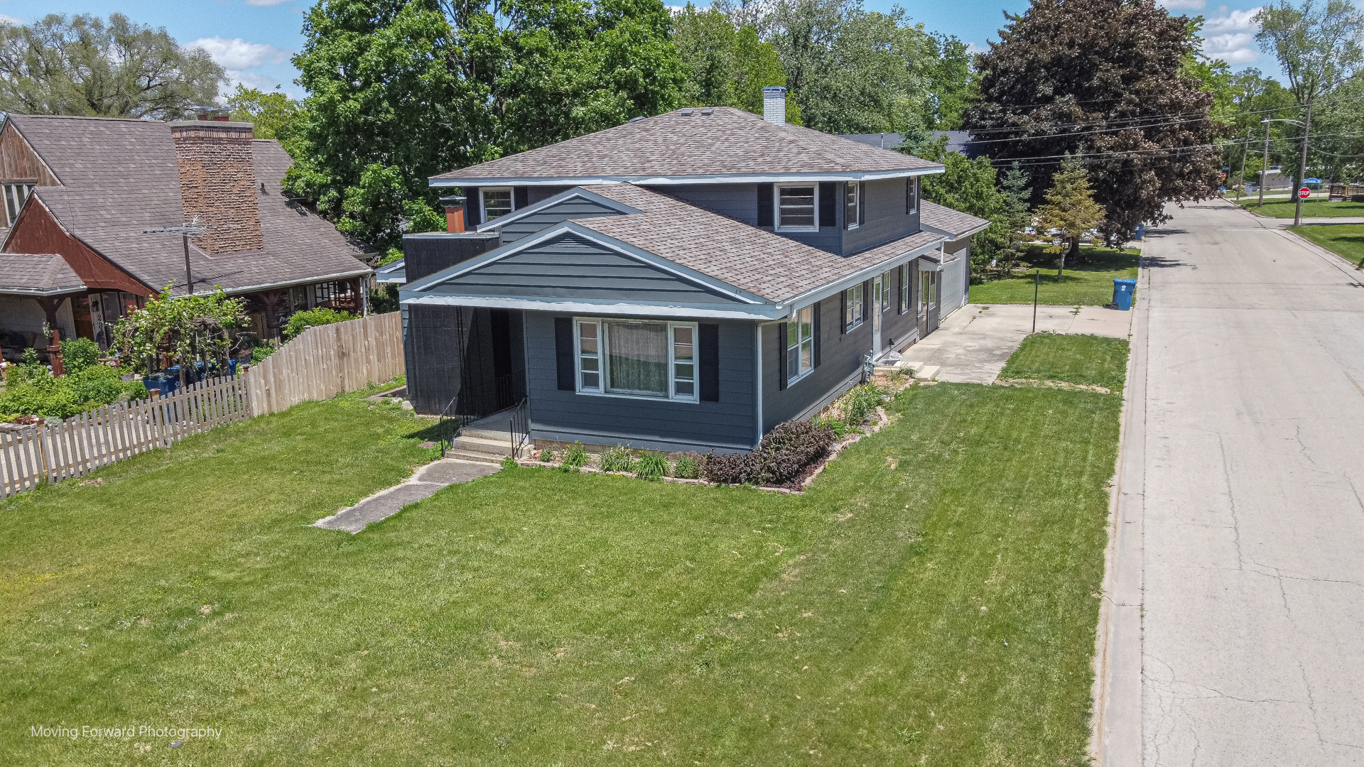 an aerial view of a house