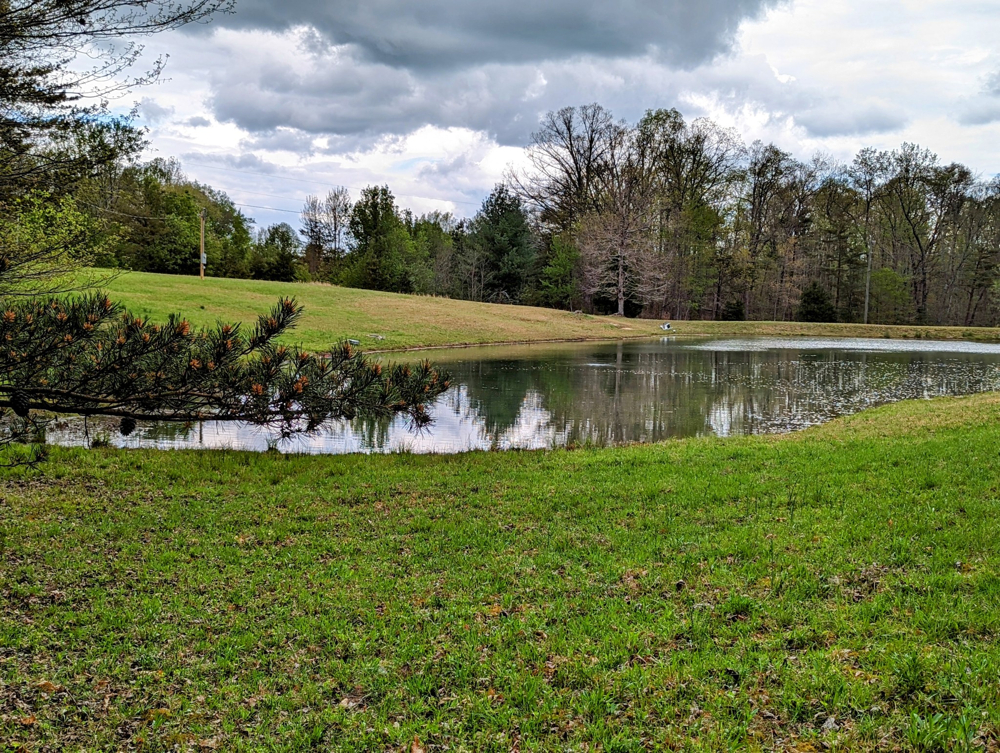 a view of a lake with a yard