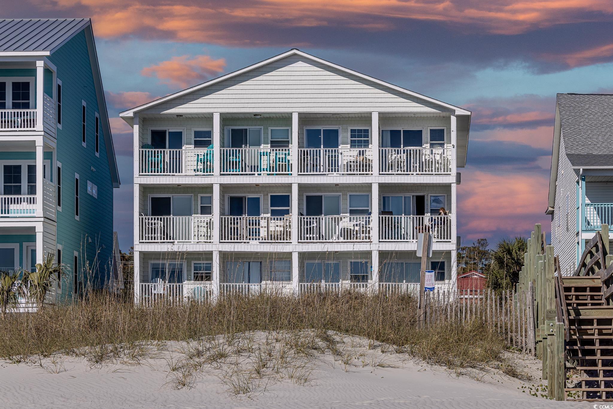 View of outdoor building at dusk